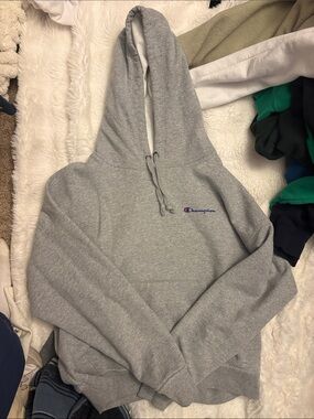 Champion Gray Pullover Hoodie with Small Script Logo